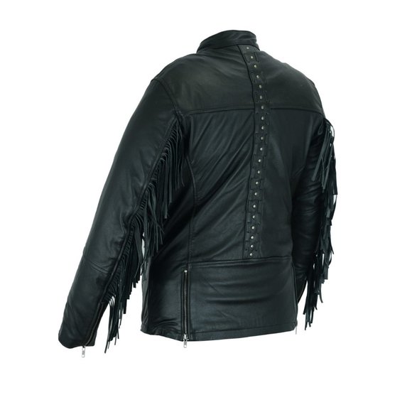 High Mileage Ladies Black Fringe and Rivet Leather Jacket - Picture 4 of 8